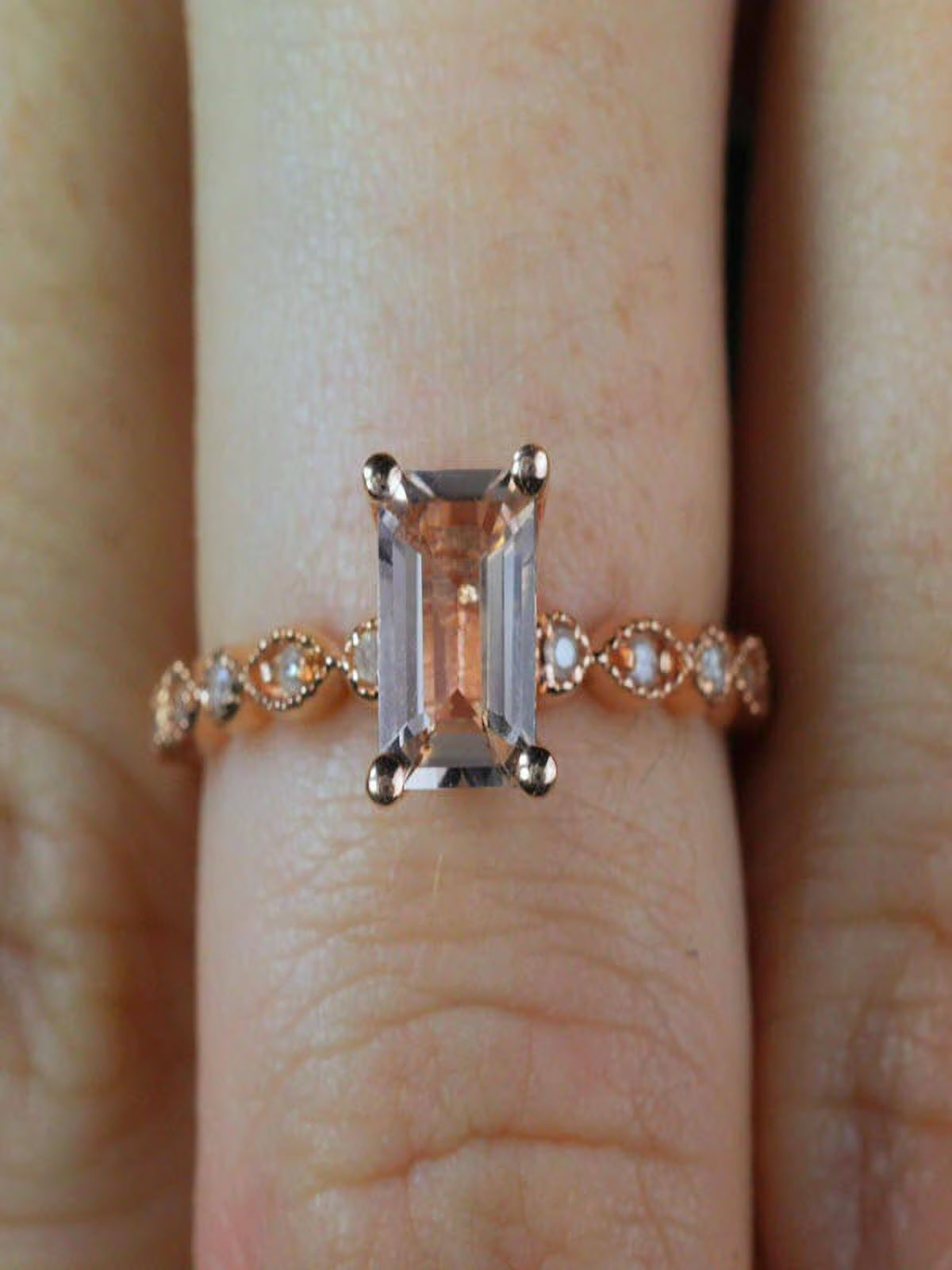 1.25 Carat Peach Pink Morganite and Diamond Engagement Ring in 10k Rose Gold J3934