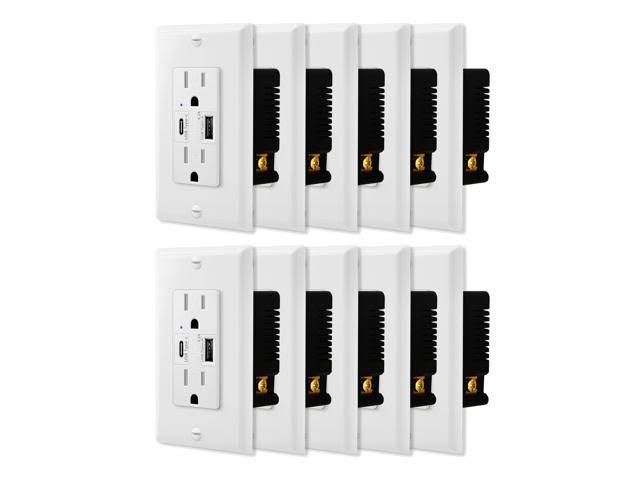 10pk Type C & Type A USB Wall Outlets 15A Tamper Resistant Receptacle T4332