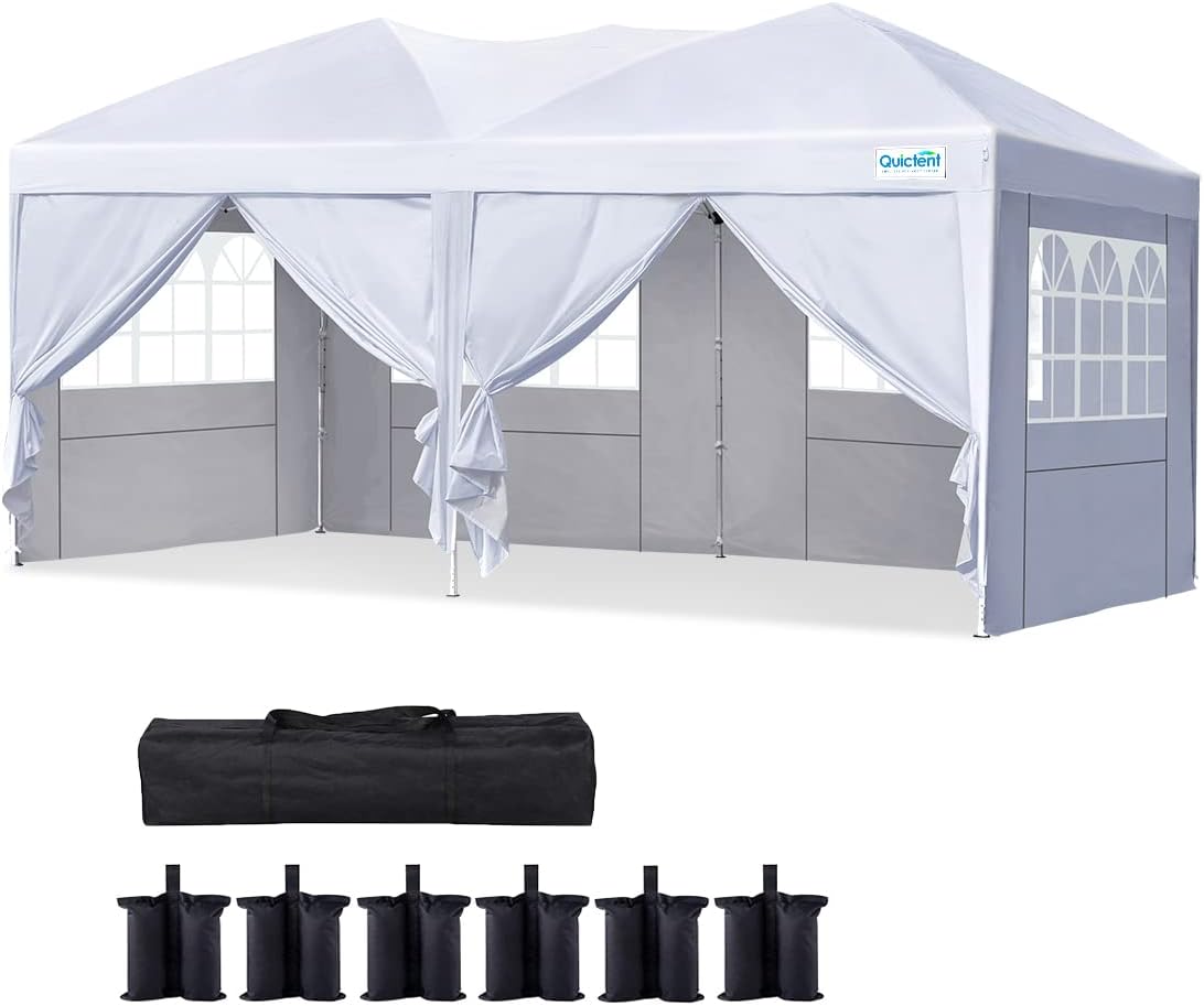10x20 Pop up Canopy Tent with Sidewalls, 6 Sand Bags Included W415564