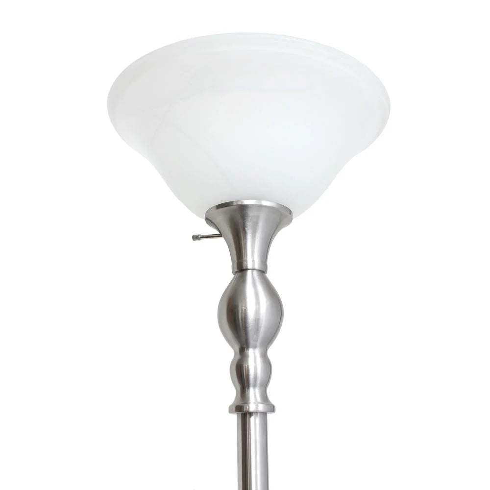 1 Light Brushed Nickel Torchiere Floor Lamp with White Glass Shade V8456