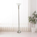 1 Light Brushed Nickel Torchiere Floor Lamp with White Glass Shade V8456