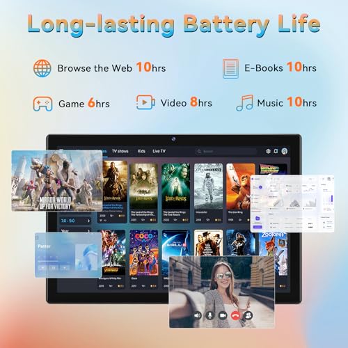 10.1 Inch Android 14 Tablet, Octa-Core, 64GB ROM, 8GB RAM, 128GB Expandable, Dual Camera, 5G WiFi, Bluetooth, FHD IPS Screen, 2 in 1 Tablet with Keyboard, Case, Stylus W182