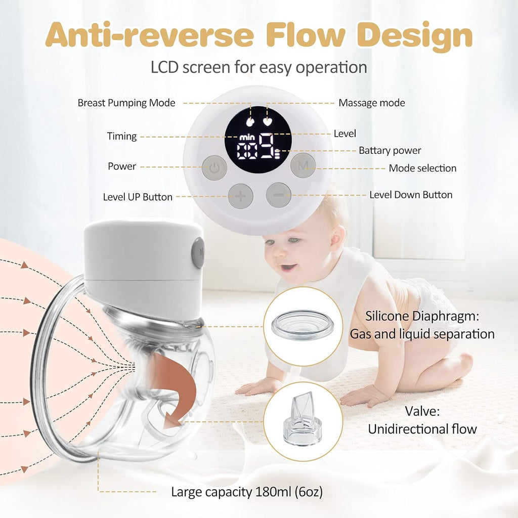 Electric Wearable Breast Pump, Hands Free, Portable, 2 Mode & 9 Levels, LCD Display B8631
