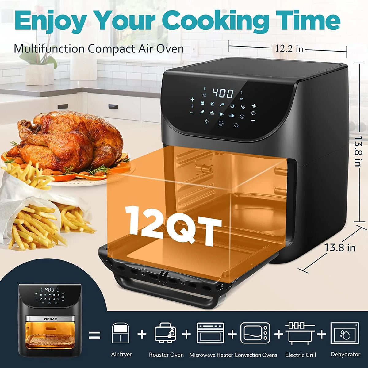12 QT 1700W Air Fryer with LCD Touch Screen C6746
