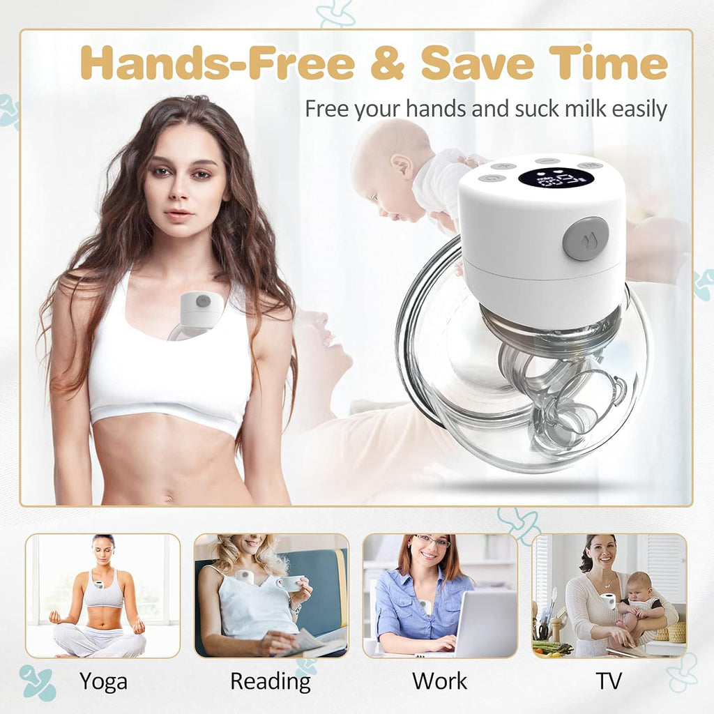 Electric Wearable Breast Pump, Hands Free, Portable, 2 Mode & 9 Levels, LCD Display B8631
