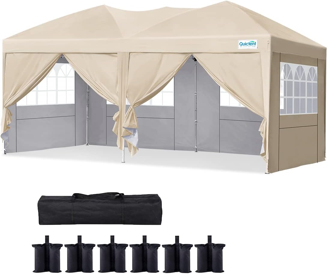 10x20 Pop up Canopy Tent with Sidewalls, 6 Sand Bags Included W415564