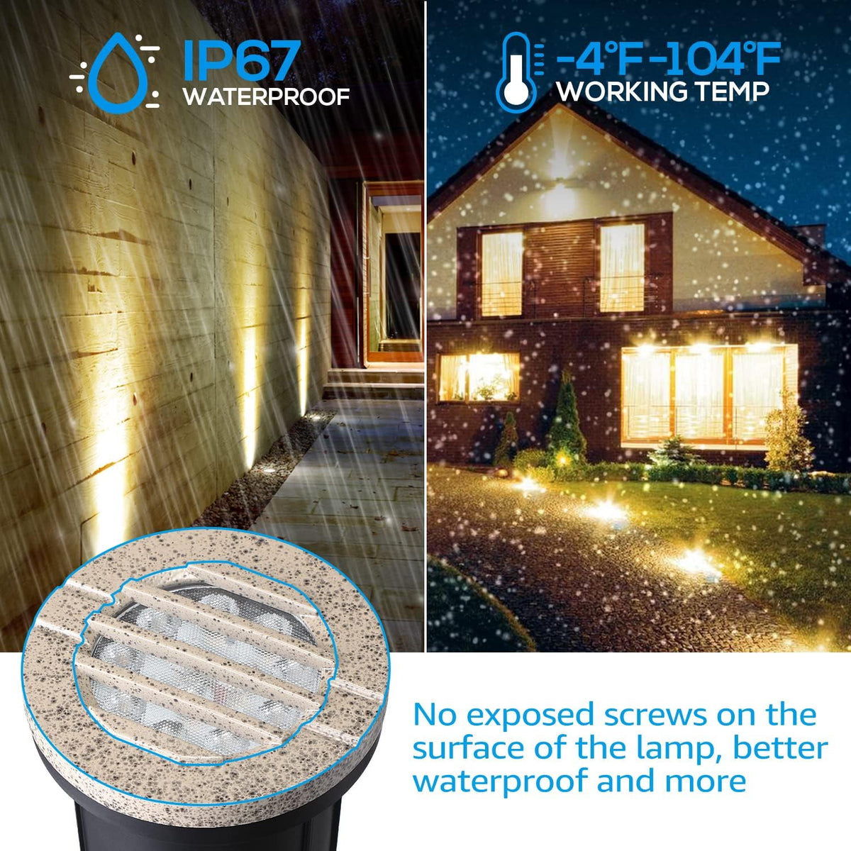 6 Pack 6W LED Well Lights, 3000K Warm White, IP67 Waterproof, Aluminum Housing, Pebble Grey J66027