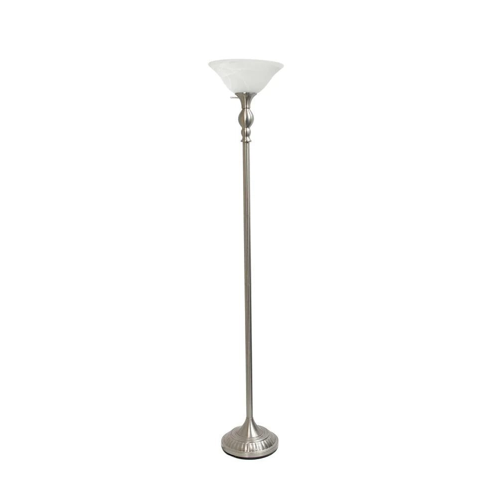 1 Light Brushed Nickel Torchiere Floor Lamp with White Glass Shade V8456