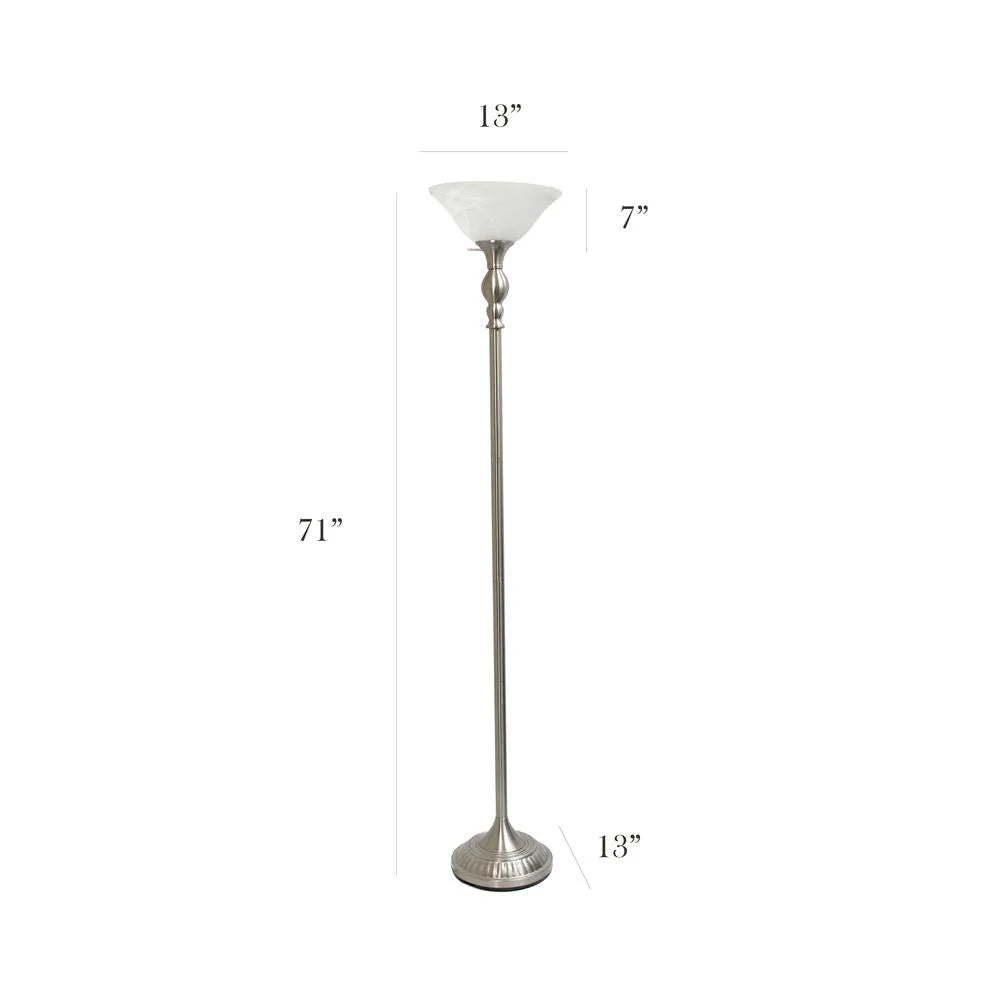 1 Light Brushed Nickel Torchiere Floor Lamp with White Glass Shade V8456