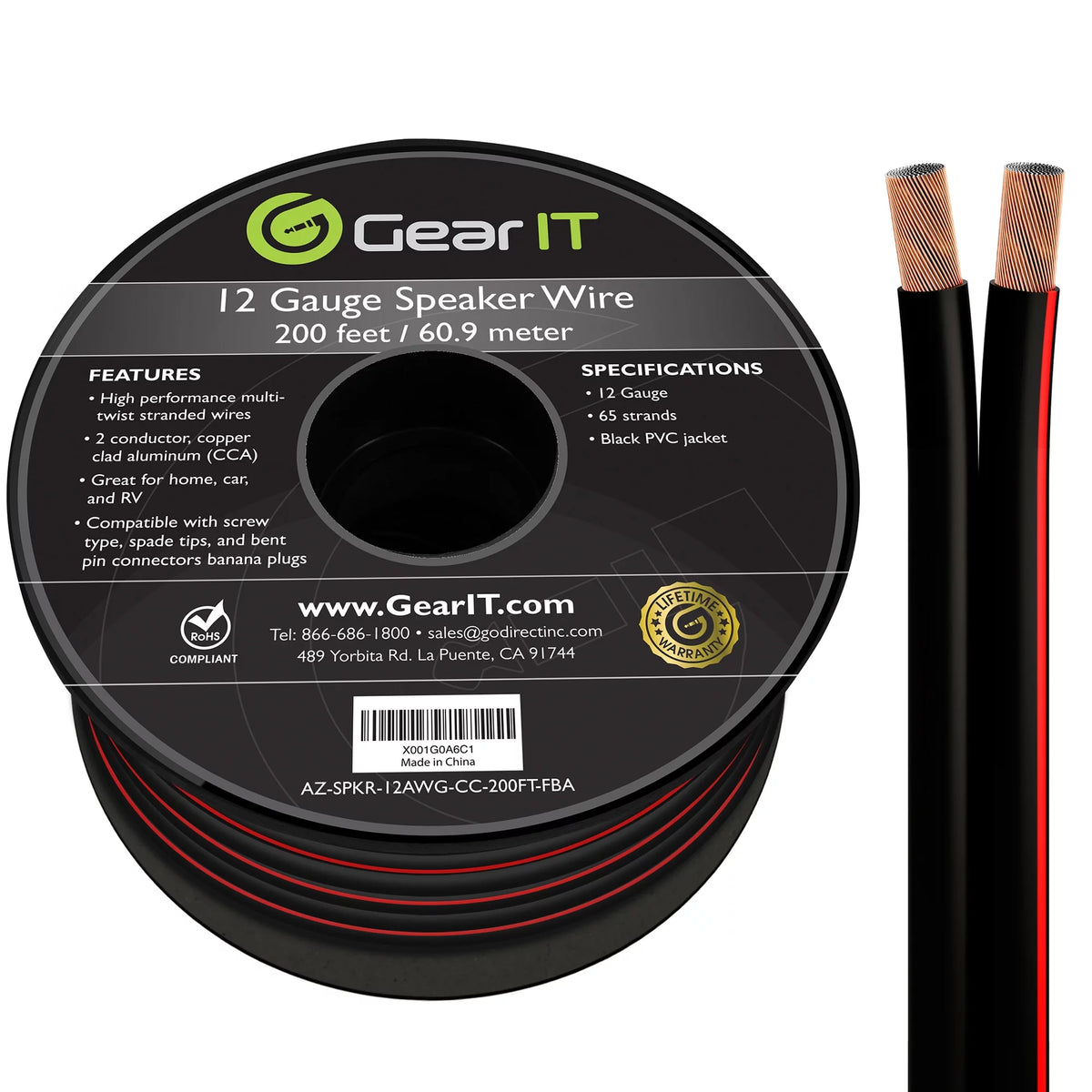 12 Gauge Copper Clad Aluminum Speaker Wire, Black 200 ft L8462