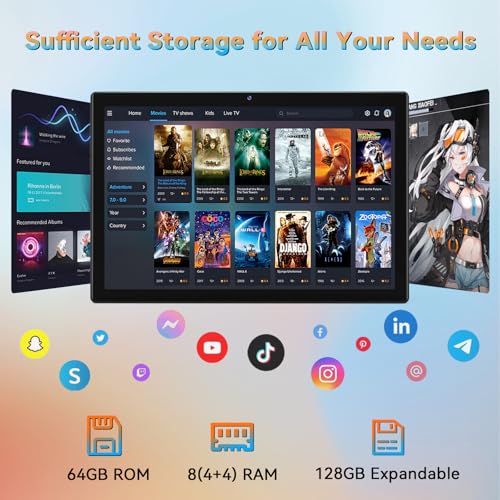 10.1 Inch Android 14 Tablet, Octa-Core, 64GB ROM, 8GB RAM, 128GB Expandable, Dual Camera, 5G WiFi, Bluetooth, FHD IPS Screen, 2 in 1 Tablet with Keyboard, Case, Stylus W182