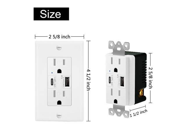 10pk Type C & Type A USB Wall Outlets 15A Tamper Resistant Receptacle T4332