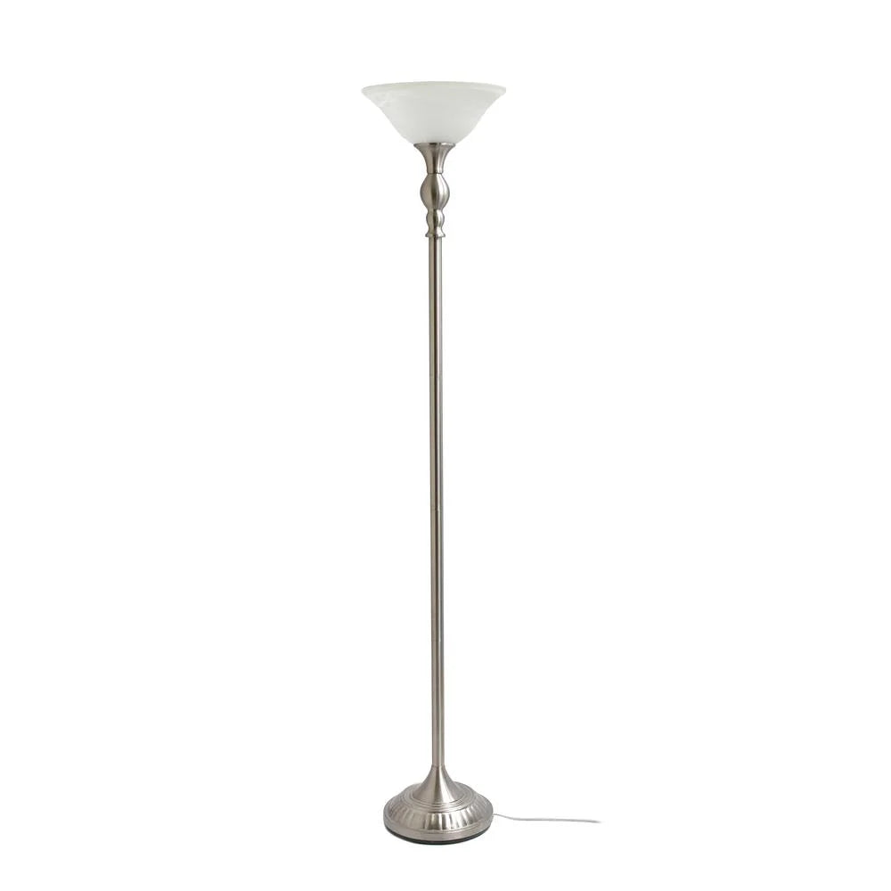 1 Light Brushed Nickel Torchiere Floor Lamp with White Glass Shade V8456