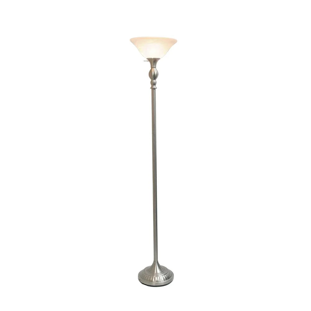 1 Light Brushed Nickel Torchiere Floor Lamp with White Glass Shade V8456